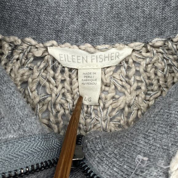 EILEEN FISHER Sweater L Organic Cotton Cozy Twist Two Way Zip Jacket Beige - Picture 5 of 13